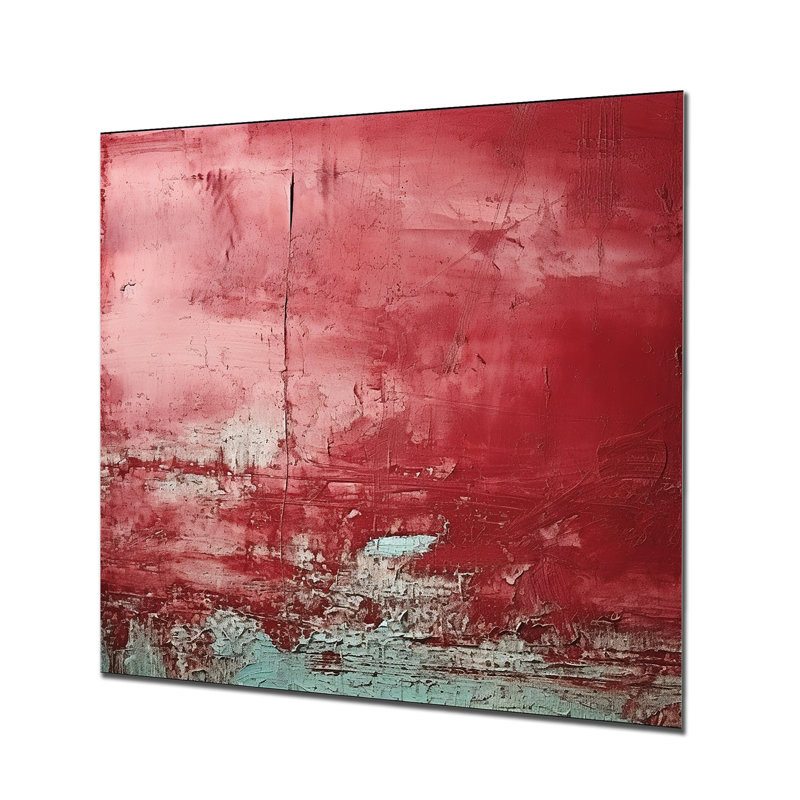 Red Chaos Collage - abstrait, collage, art mural en métal, H 29 po x l 29 po