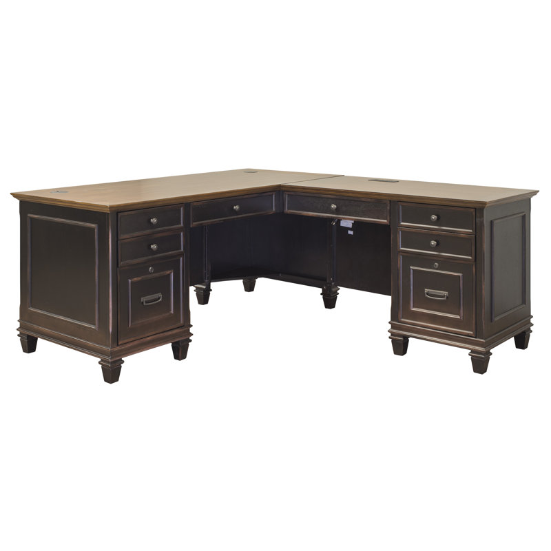 Bureau de direction en L en bois manufacturé et en bois massif Django, Brun