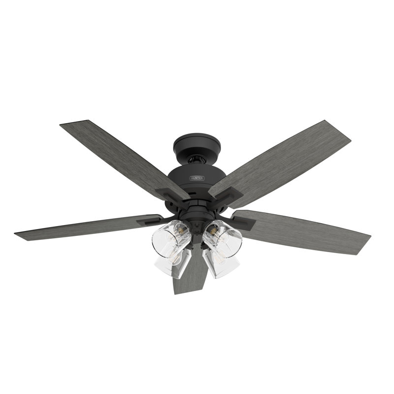 Gatlinburg Easy Install 5-Blade Standard Ceiling Fan With Lights and Remote, Matte Black, 52"