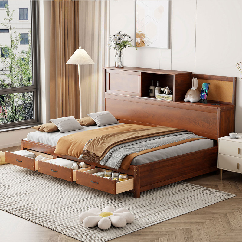 Wooden Daybed With 3 Storage Drawers, Full/Double, Walnut