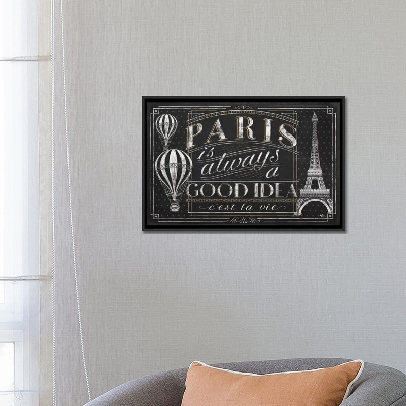 « vive paris i », art textuel sur toile tendue, H 18 po x l 26 po x P 1,5 po, Toile avec cadre noir, Pas de tapis