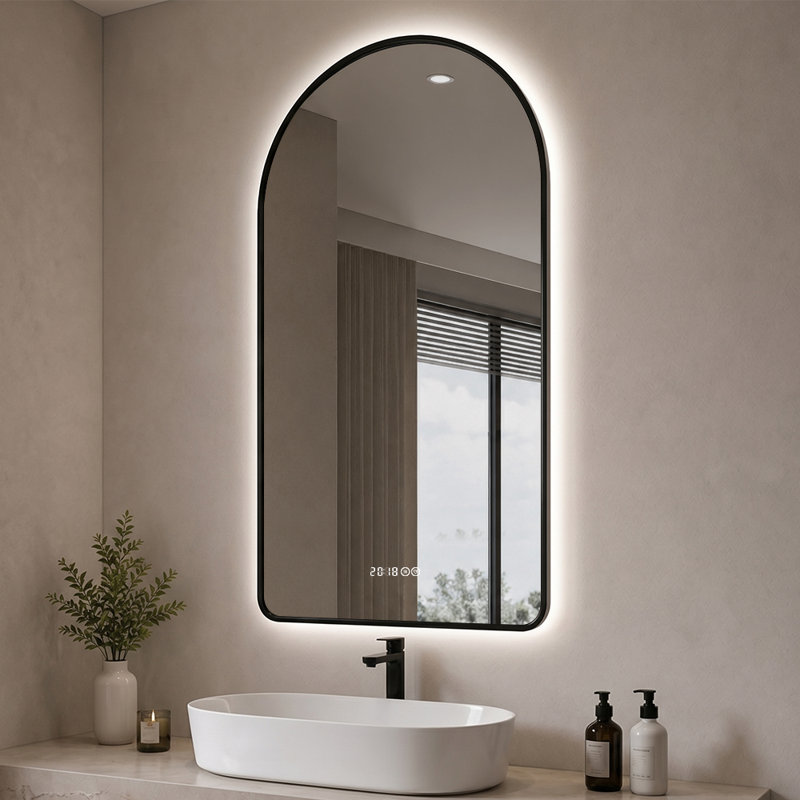 Large LED Bathroom Vanity Mirror Dimmable Anti Fog Black Framed Wall Mounted Mirror, 60" x 32" 