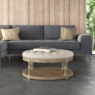 Kat Farmhouse Upholstered Storage Button-tufted Ottoman