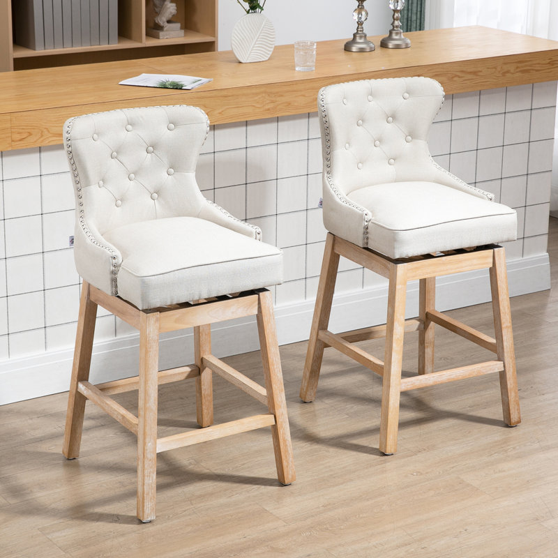 Chaises de pub rembourrées de couleur crème, assise de 30 po de hauteur, pivotant à 180 °, pieds en bois d'hévéa, de 2 et élégants tabourets de bar, crème, assise, 2 pièces, robuste et élégant