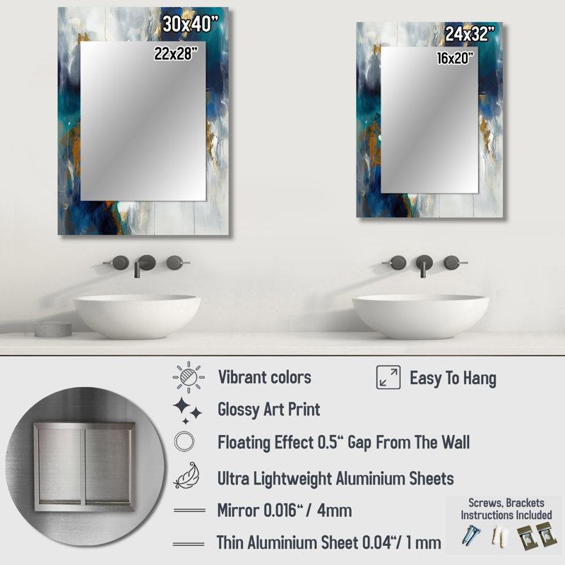 Deep Knowing Abstract In Royal Blue And Gold VI - Abstract Painting Unique Mirror, Modern Large Wall Mirror, Printed Metal Art
