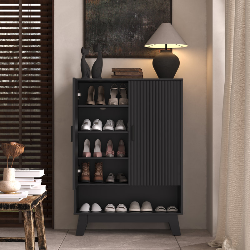 Armoire de rangement pour chaussures 16 paires avec tablettes réglables et rangement autoportant étroit pour le vestibule, l 31,5 po x H 14,57 po x P 45,28 po