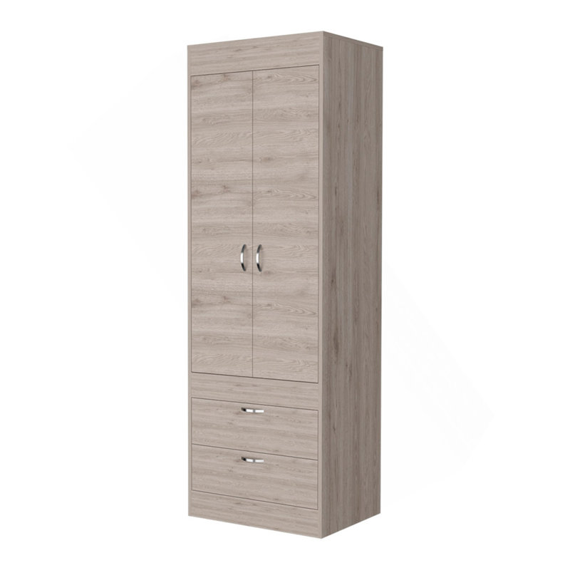 Armoire Alabama, une grande armoire, deux tiroirs, Gris clair
