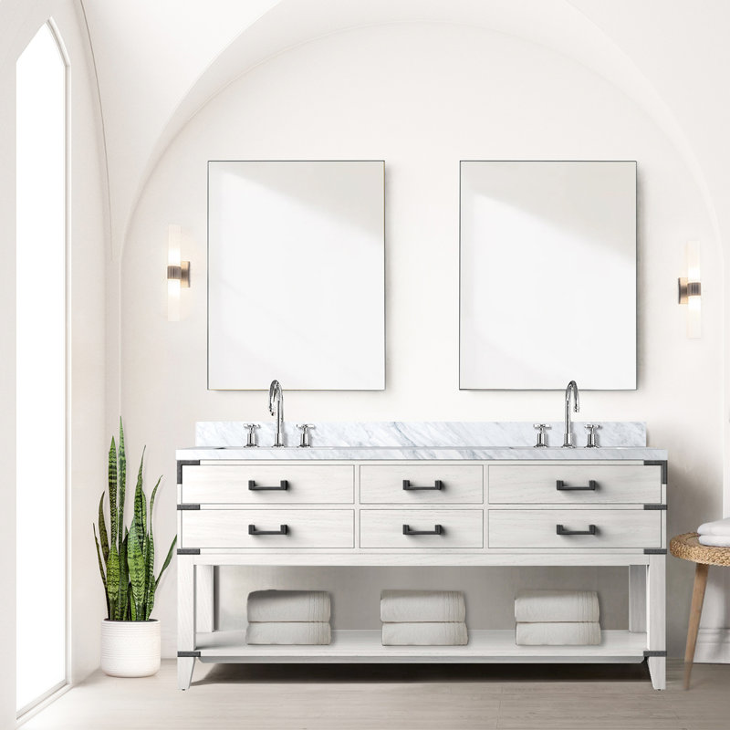 72 po Meuble-lavabo double en chêne blanc, Chêne blanc
