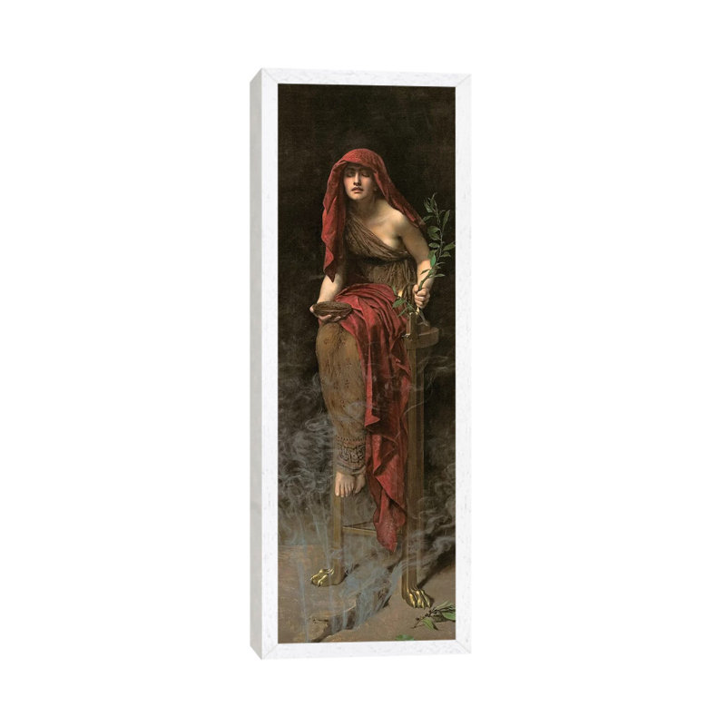 Priestess Of Delphi, 1891 by John Collier - Painting on Canvas, 91.44cm H x 30.48cm W x 3.81cm D, White Framed