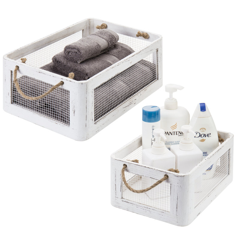 Ensemble de 2 paniers en bois massif, Blanc