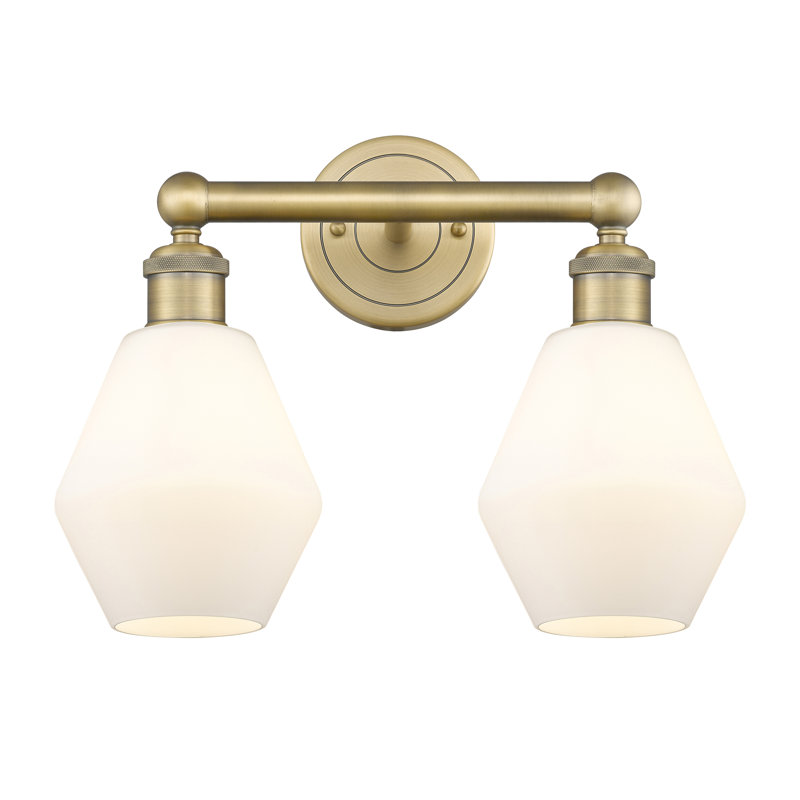 Gabbie 15" W 2-Light Steel and Glass Vanity Light, Cased Matte White, Brushed Brass