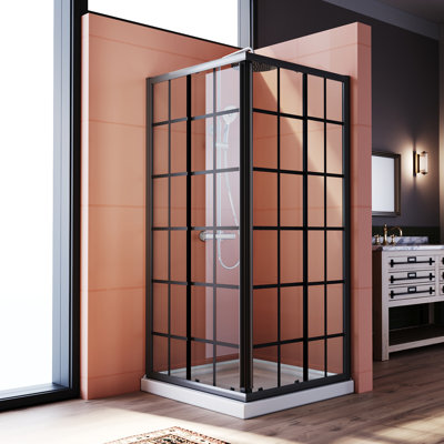 Elegant 34"d X 34"w X 72"h Framed Square Shower Enclosure With 1/4"clear Tempered Glass Shower Door In Matte Black