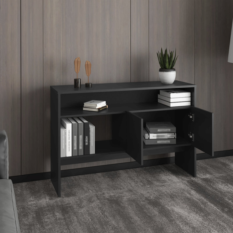 Bellagio 48.7" Wide 2-Tier Narrow Bellagio Console Table With Double-Door Cabinet, Black