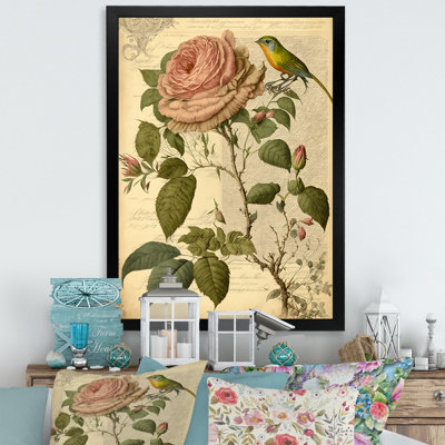 Victorian Retro Pink Rose VII - Art floral sur toile rose