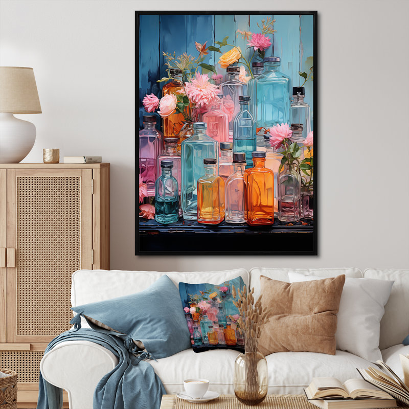 Élixir de toilette - Parfum d'art mural, H 44 po x l 34 po x P 1,5 po, Cadre flottant noir