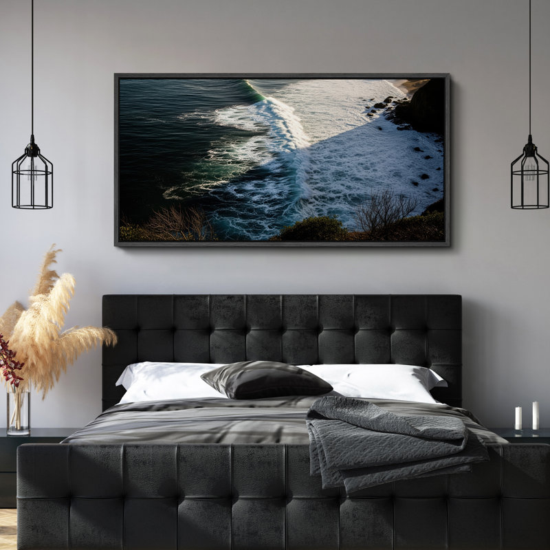 «Waves Crashing on Rocky Shore», art mural sur toile - Photographie d'océan côtier pour décor de maison de plage ou d'inspiration nautique