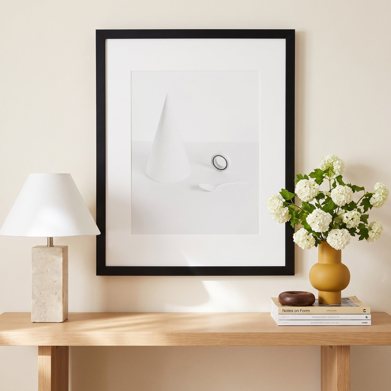 White Still Life 1 by Svetlana Smirnova, 30" H x 24" W x 1.25" D, Black