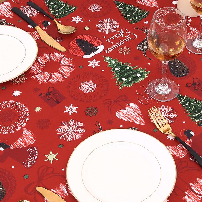 Waterproof & Oil-Proof Christmas Tablecloth – Durable Red Square Table Cover – Wipe Clean, Festive Holiday Dining, Christmas Deer Design – Size: 52" x 52" (Germany), Color: Christmas deer