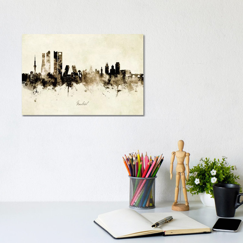 Madrid Spain Skyline by Michael Tompsett - Wrapped Canvas Painting, 20.32 cm H x 30.48 cm W