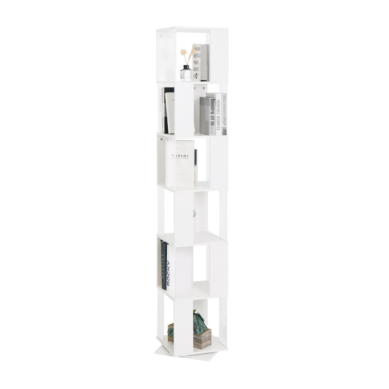 6-layer board rotating floor stand simple bookshelf, White, (6 Shelves) 74.8" H x 19.68" W x 19.68" D