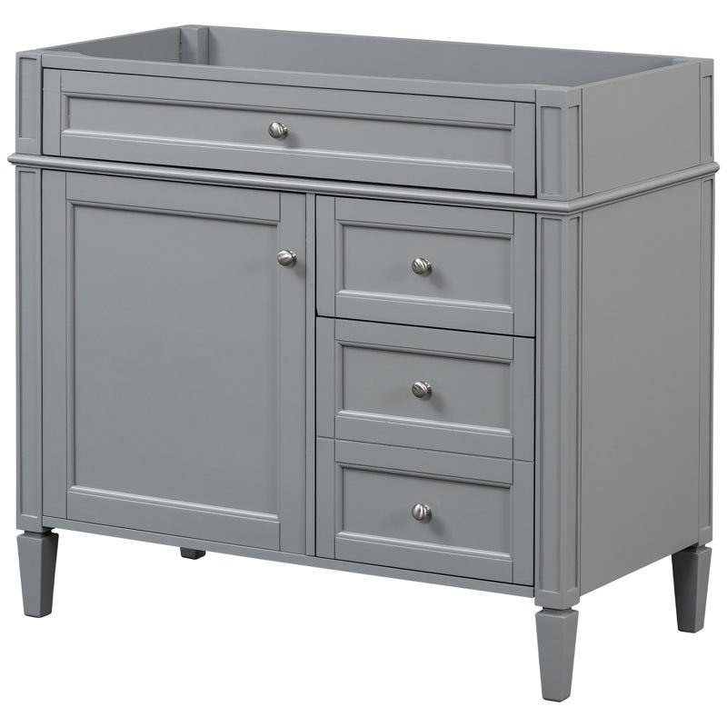Solution de rangement moderne pour salle de bain, 2 tiroirs et un tiroir basculant, bois massif, gris, pour meuble-lavabo Essentials 36'', cadre en bois, fiable