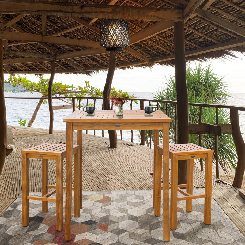 Amily 2 - Person Teak Wood Patio Dining Set with Square Table, 35" D x 35" W x 43" H