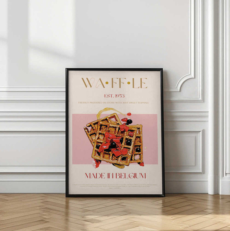 Gaufres belges | Dessert sucré avec garniture de baies fraîches et bruine de miel, H 36 po x l 48 po, Noir