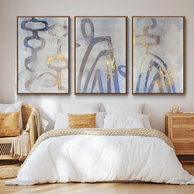 Linx I, ensemble de 3 toiles encadrées sur toile, H 36 po x l 72 po x P 2 po, Cadre noyer