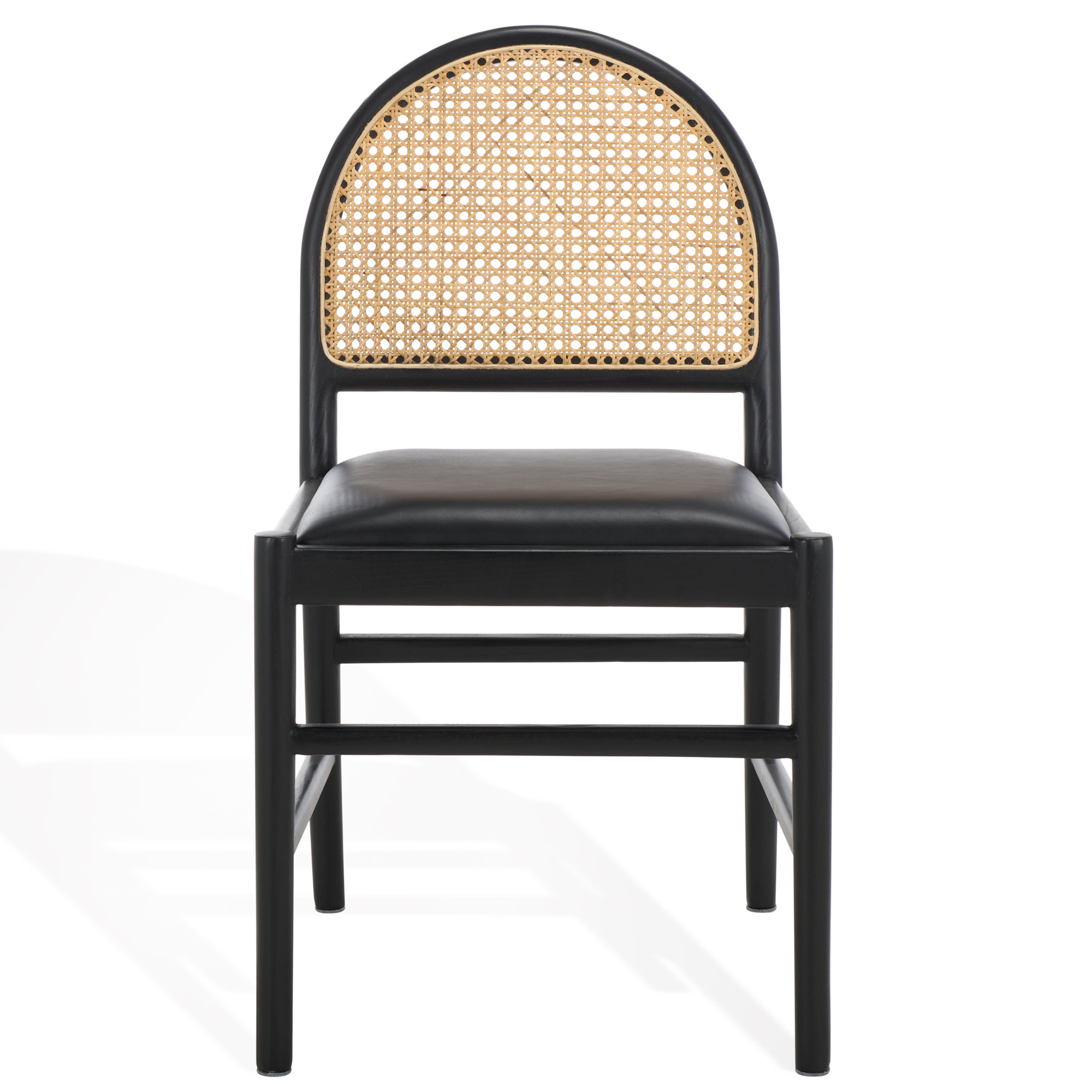 Ottavia Rattan And Leather Dining Chair, Black, Black Leather