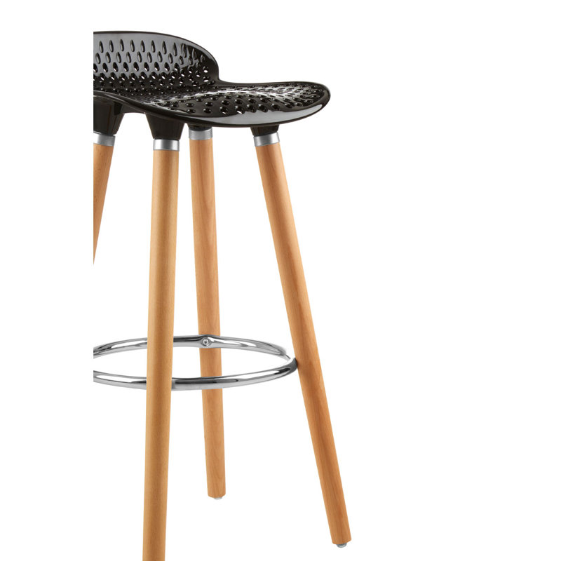 Kai Counter Stool with Solid Wood Frame, Black