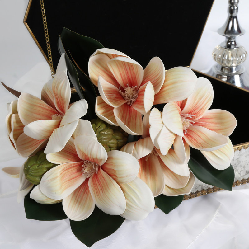 Arrangement floral artificiel Magnolia, Rose/Blanc