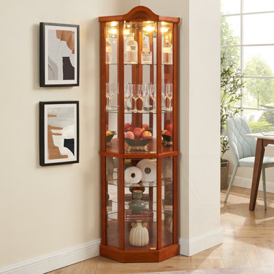 Lighted Glass Display Cabinet Corner Curio Cabinet by Fleur De Lis Living