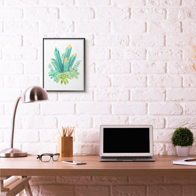 «Succulent Crystal Flower Green Blue Watercolor Peinture», impression sur toile