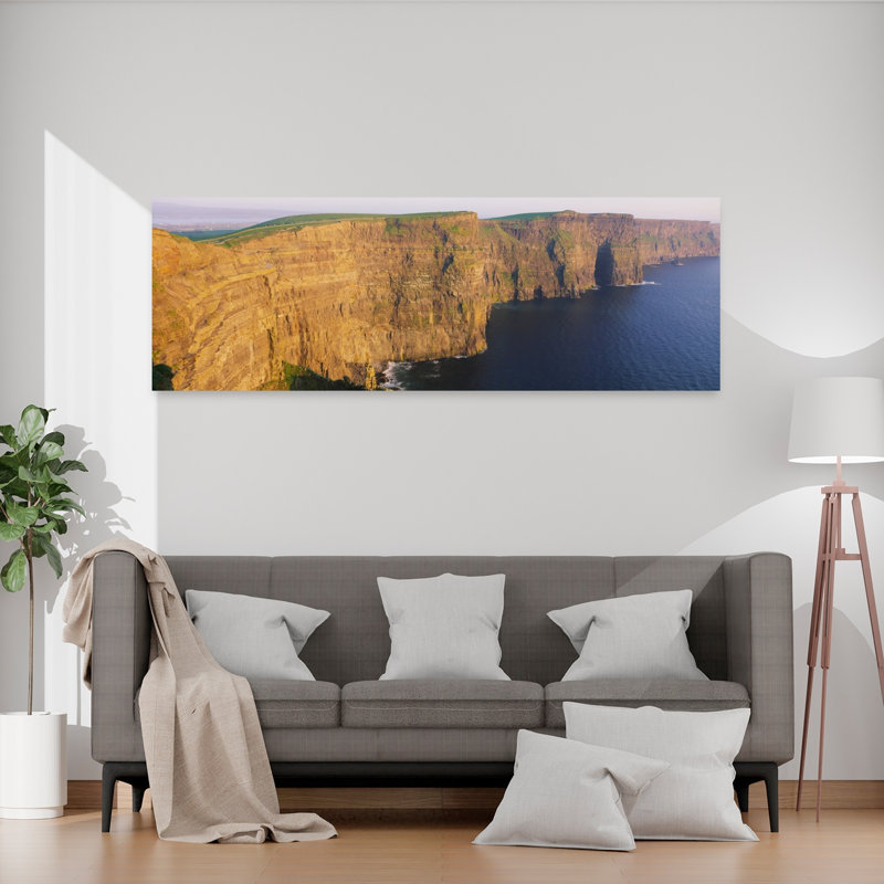 High Angle View Of Cliffs Cliffs Of Mother County Clare Republic Of Ireland by Ed McKinney - Wrapped Canvas Panoramic Print