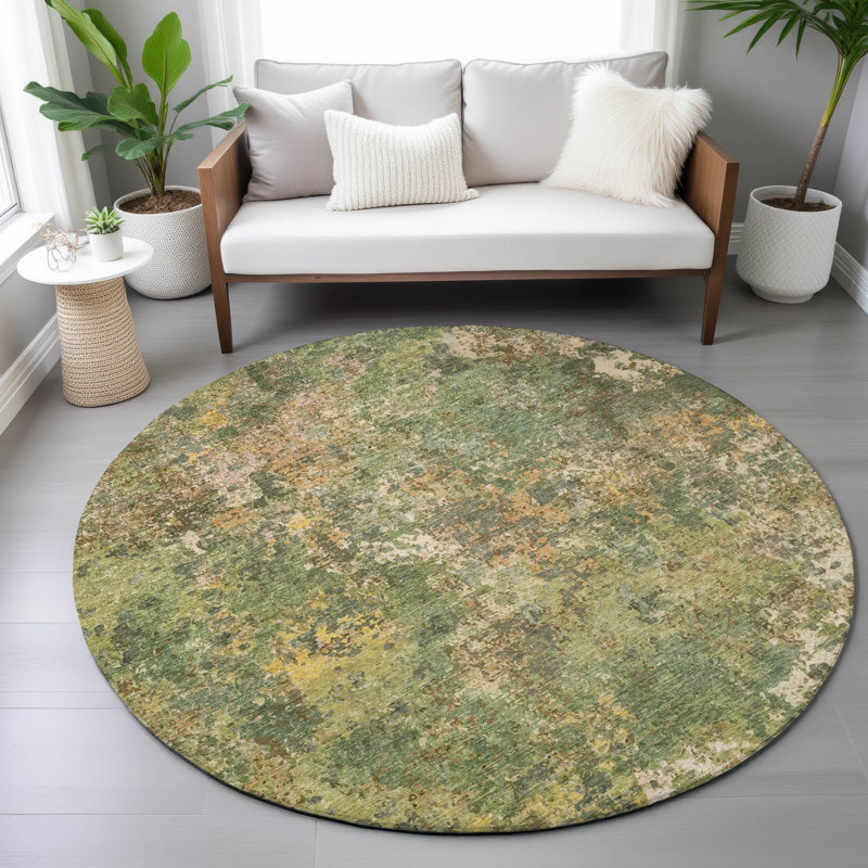 Machine Washable Indoor/Outdoor Labon ACN2166 Abstract Rug, Round 8'