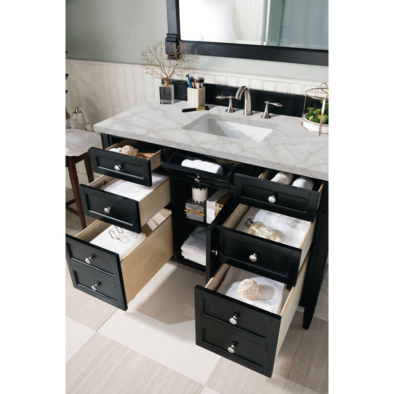 Dussault 48 " W Freestanding Standard Free Standing 1 Single Vanity Bathroom Vanity With Top, Black Onyx, Victorian Silver