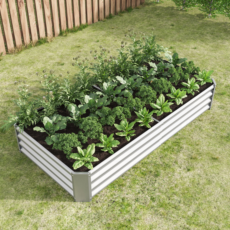 Jardinières rectangulaires surélevées en métal, Argent