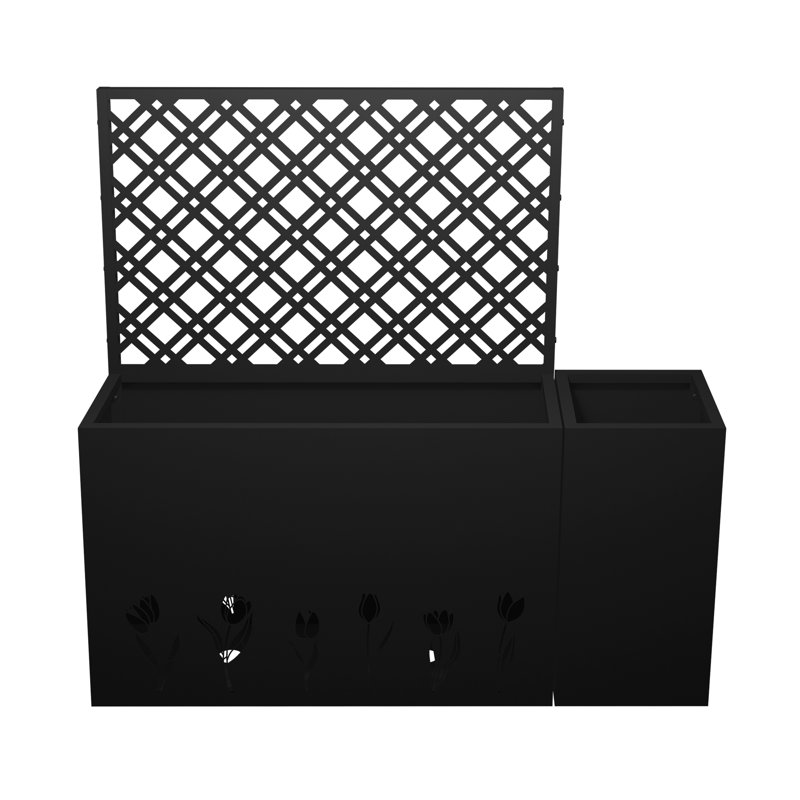2 Piece Metal Planter Box With Trellis, 23.6 In Depth Raised Garden Bed, Galvanized Steel With Drainage Holes, Tulip Black