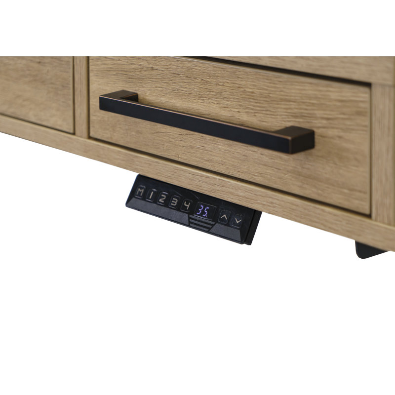 Polster Adjustable Standing Desk with Power Outlet, Light Brown/Black