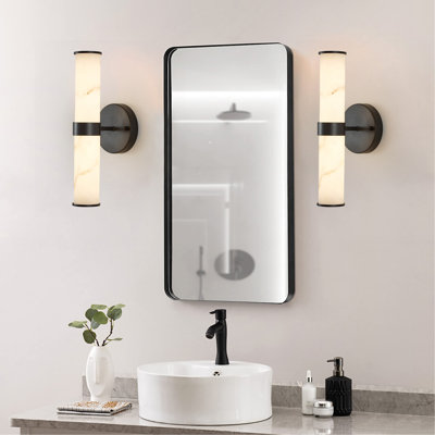 Resin Imitation Marble Texture Wall Light With Black Iron Metal Frame,Set Of 2,Elegant Lighting Fixtures For Hallways,Bathrooms,And Bedrooms (Only Indoor)