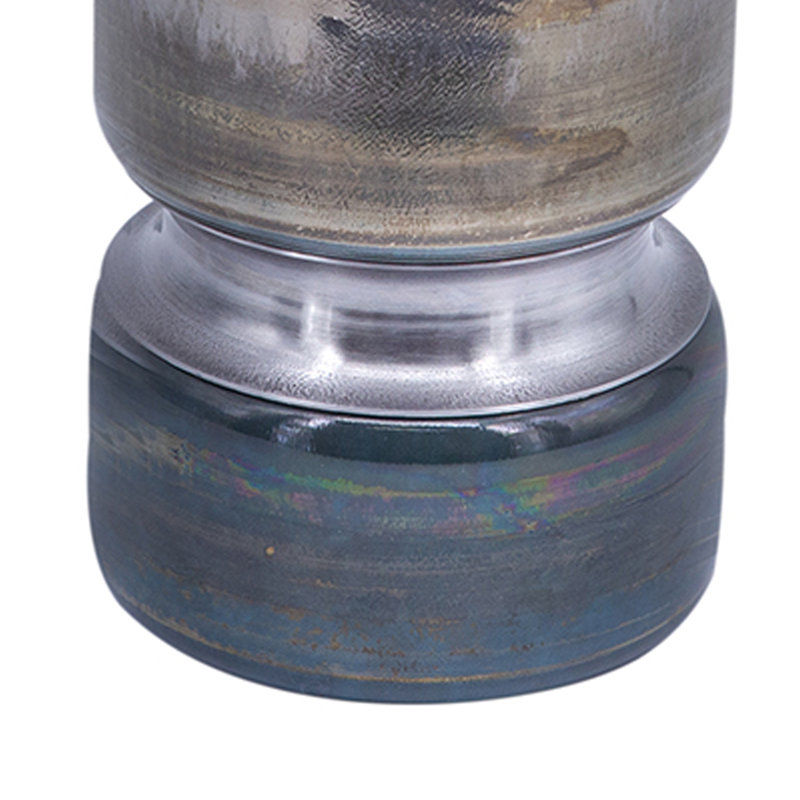 Jane Small Decorative Vase, Steel Base, Layered Blue-Black Glass 11 Inch, 10.6" H x 4.7" W x 4.7" D