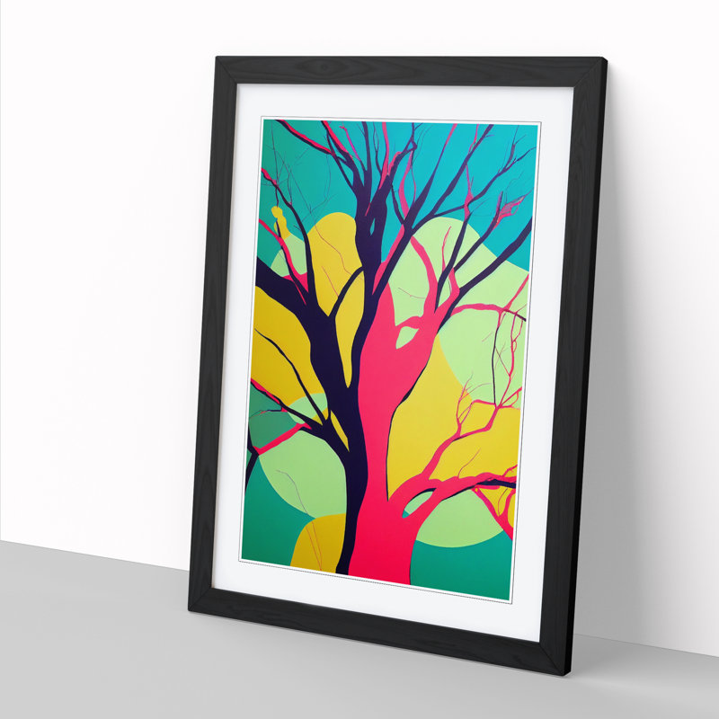 Tree Pop Art 1 Piece Single Picture Frame Wall Art, 34cm H x 25cm W x 2cm D, Walnut