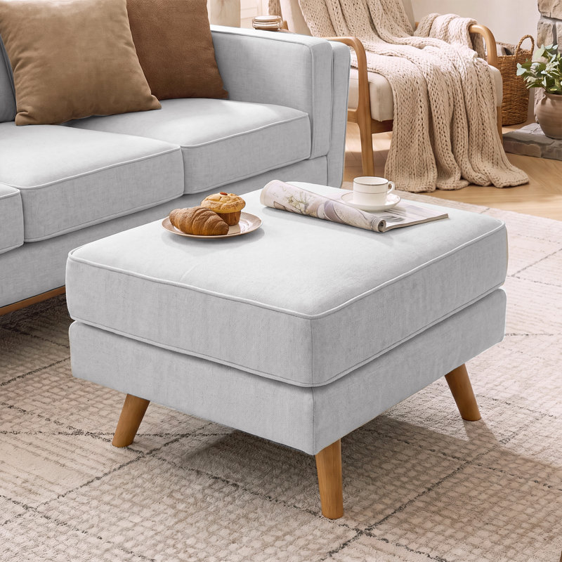 29.7''W Upholstered Mid-Century Modern Ottoman,Faux Leather Footrest With Soild Wood Legs, Coffee Table Stool For Living Room, Bedroom, Entryway