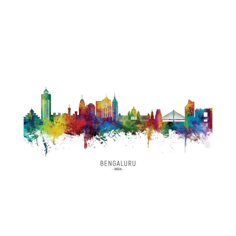 «Bengaluru India Skyline City Name» par Michael Tompsett, impression sur toile tendue, H 8 po x l 12 po x P 0,75 po