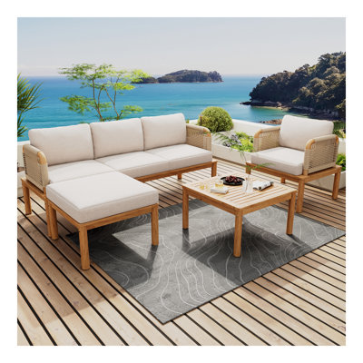 Outdoor 4-piece Acacia Wood and Rope Patio Sofa Set