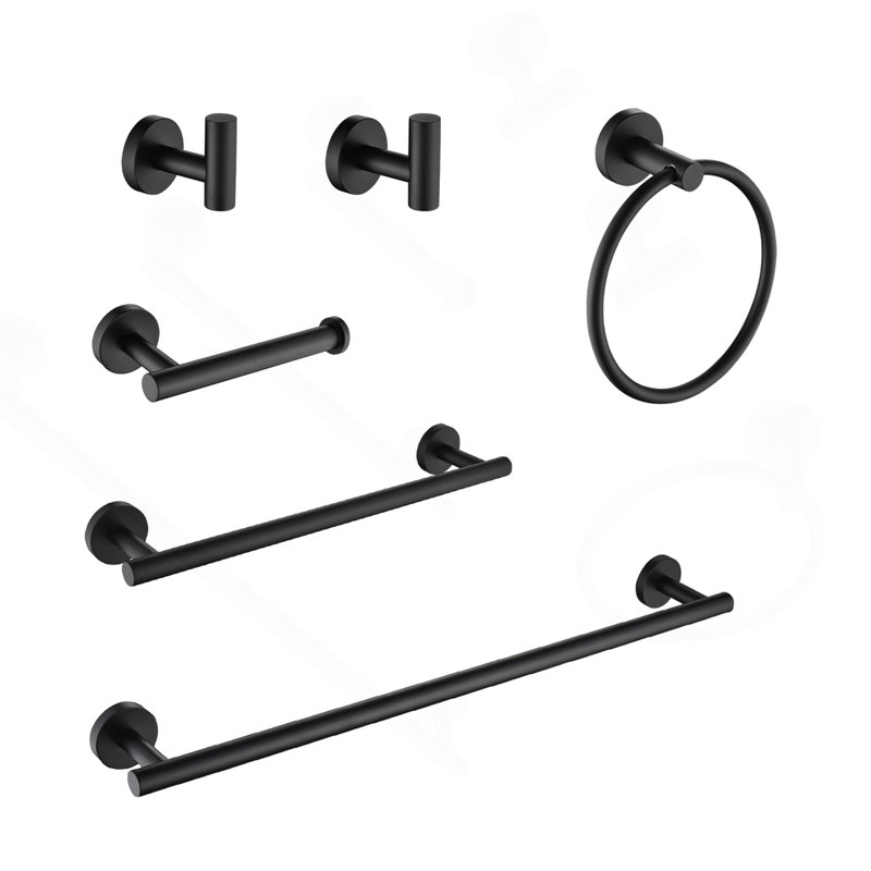 6 Piece Stainless Steel Bathroom Towel Rack Set Wall Mount, Matte Black