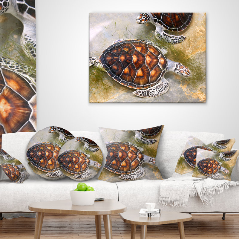 Tortues de mer en chambre de bébé - Coussin imprimé animal, 12 po x 20 po, Rectangulaire