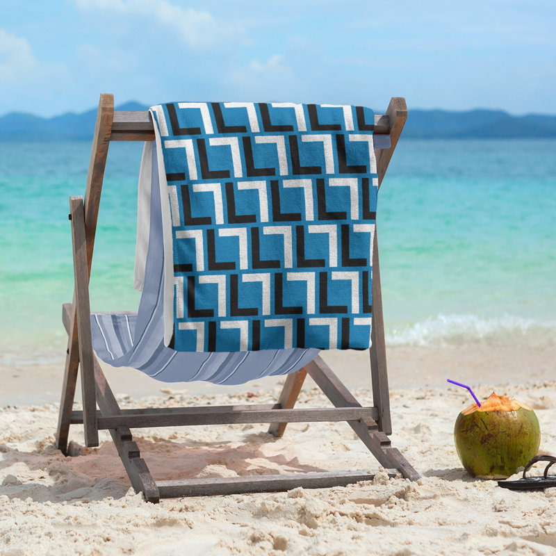 Beach Towel, Honolulu Blue/Black/White