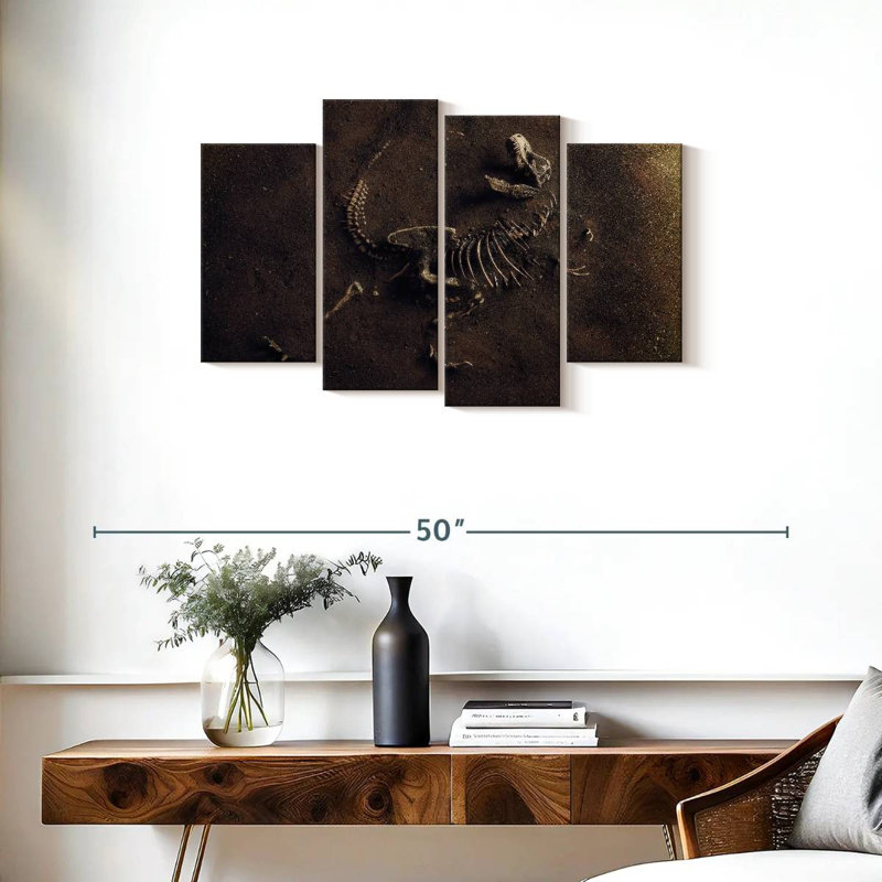 Squelette de dinosaure sur toile, ensemble de 4 pièces, H 22 po x l 36 po x P 1 po