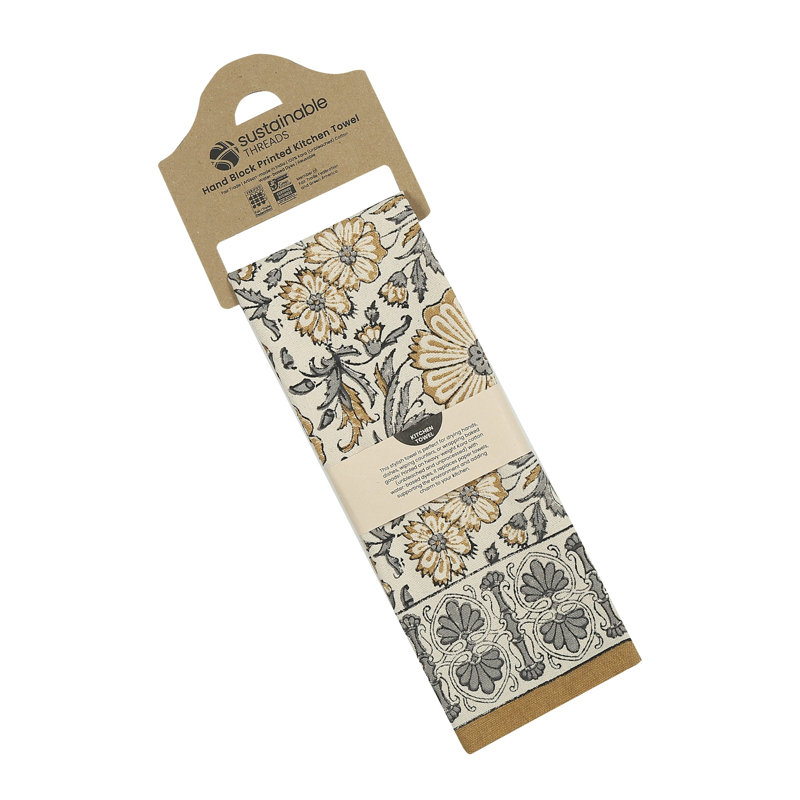 BLOOM Hand Block Printed Kitchen Towel - Set Of 2, Brown